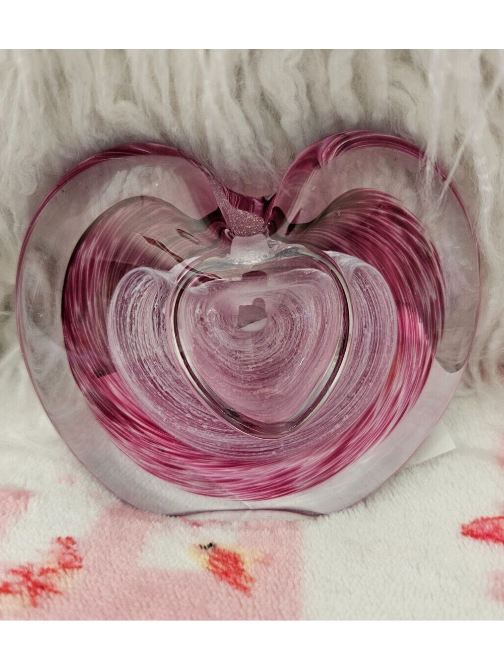Vintage Hand-Blown Heart Shaped Perfume Bottle Vase Clear Murano Glass 4" Tall